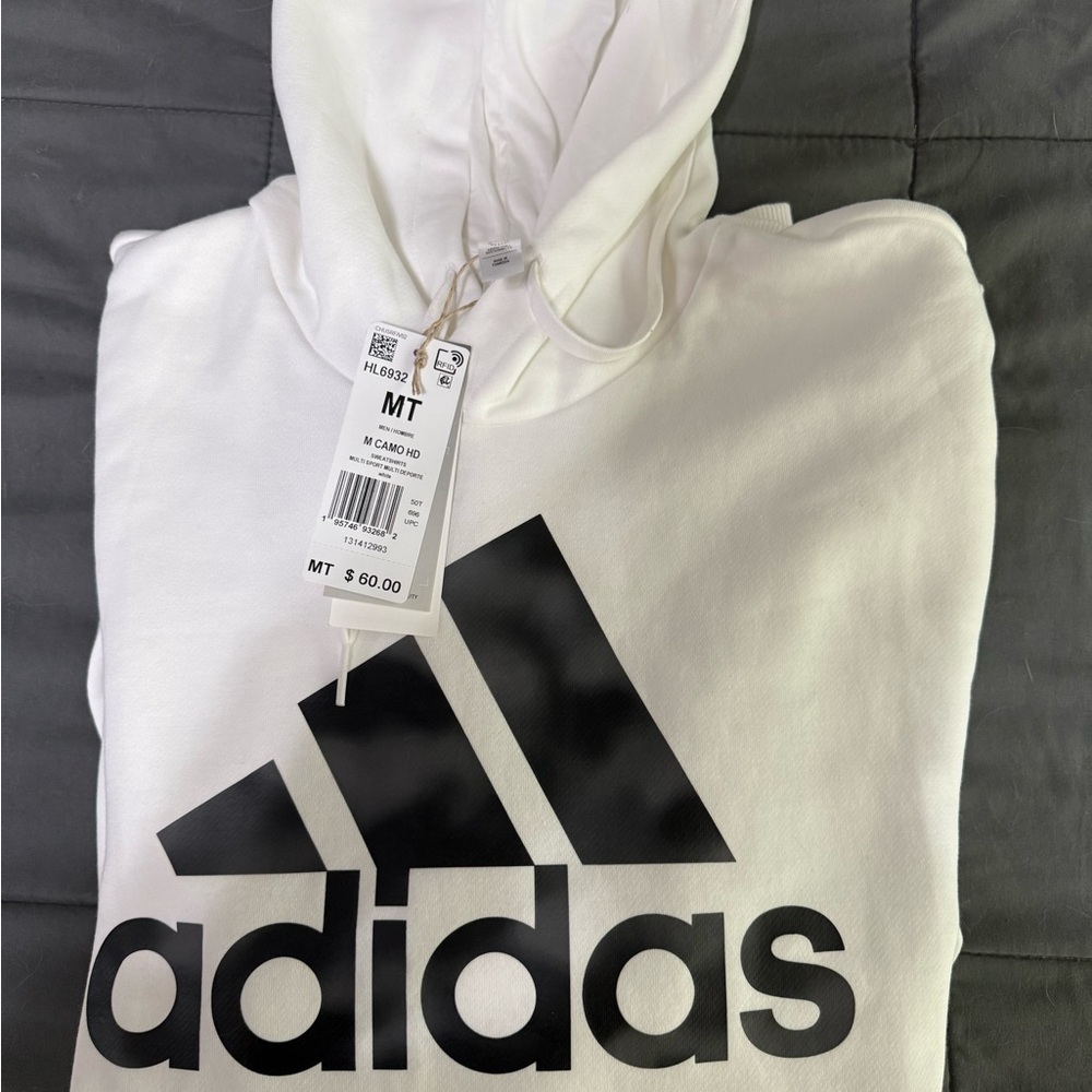 NWT!! Adidas Classic White Hoodie with Black Emblem